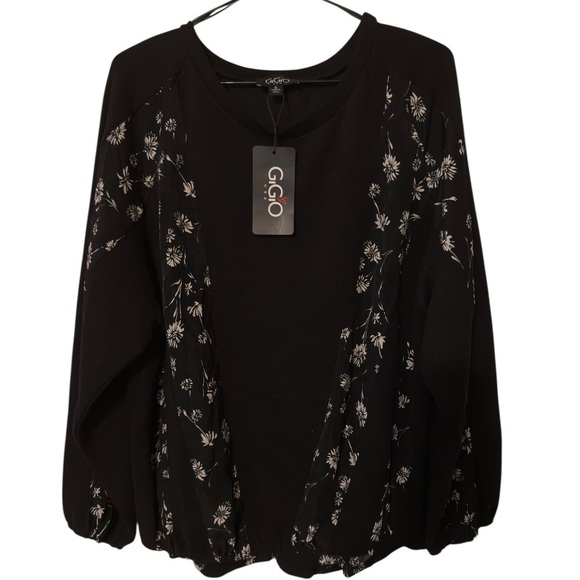Gigio Tops - 🌺𝐍𝐖𝐓-𝐆𝐈𝐆𝐈𝐎 𝐔𝐒𝐀 𝐁𝐋𝐀𝐂𝐊 𝐖𝐇𝐈𝐓𝐄 𝐅𝐋𝐎𝐑𝐀𝐋 𝐄𝐋𝐀𝐒𝐓𝐈𝐂 𝐒𝐋𝐄𝐄𝐕𝐄 𝐀 𝐁𝐎𝐓𝐓𝐎𝐌 𝐇𝐄𝐌 𝐓𝐎𝐏